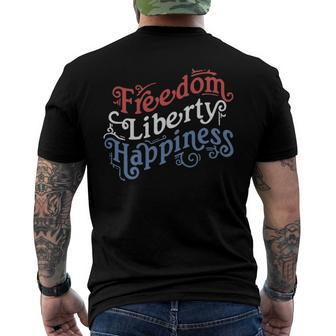 Freedom Liberty Happiness Red White And Blue Men's Crewneck Short Sleeve Back Print T-shirt