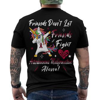 Friends Dont Let Friends Fight Arteriovenous Malformation Alone Unicorn Burgundy Ribbon Arteriovenous Malformation Support Arteriovenous Malformation Awareness Men's Crewneck Short Sleeve Back Print T-shirt - Monsterry UK