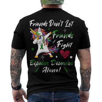 Friends Dont Let Friends Fight Bipolar Disorder Alone Unicorn Green Ribbon Bipolar Disorder Bipolar Disorder Awareness Men's Crewneck Short Sleeve Back Print T-shirt - Monsterry AU