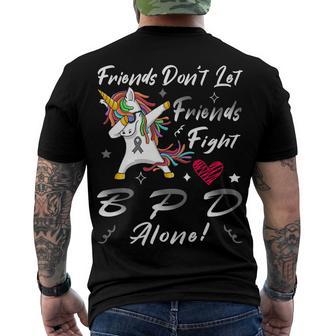 Friends Dont Let Friends Fight Borderline Personality Disorder Bpd Alone Unicorn Grey Ribbon Borderline Personality Disorder Bpd Awareness Men's Crewneck Short Sleeve Back Print T-shirt | Favorety CA