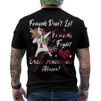 Friends Dont Let Friends Fight Brain Aneurysm Alone Unicorn Burgundy Ribbon Brain Aneurysm Bpd Brain Aneurysm V2 Men's Crewneck Short Sleeve Back Print T-shirt | Favorety CA