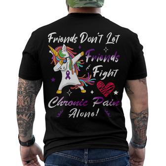 Friends Dont Let Friends Fight Chronic Pain Alone Unicorn Purple Ribbon Chronic Pain Support Chronic Pain Awareness Men's Crewneck Short Sleeve Back Print T-shirt | Favorety AU