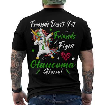 Friends Dont Let Friends Fight Glaucoma Alone Unicorn Green Ribbon Glaucoma Glaucoma Awareness Men's Crewneck Short Sleeve Back Print T-shirt - Monsterry UK