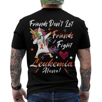 Friends Dont Let Friends Fight Leukemia Alone Unicorn Orange Ribbon Leukemia Leukemia Awareness Men's Crewneck Short Sleeve Back Print T-shirt - Monsterry AU