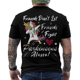 Friends Dont Let Friends Fight Parkinsons Alone Grey Ribbon Parkinsons Parkinsons Awareness Men's Crewneck Short Sleeve Back Print T-shirt | Favorety CA