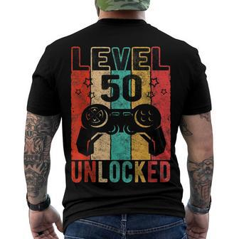 Fun 50Th Birthday Level 50 Unlocked Retro Graphic Birthday Men's T-shirt Back Print - Seseable