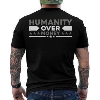 Funny Humanity Over Money Men's Crewneck Short Sleeve Back Print T-shirt | Favorety CA