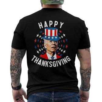 Funny Joe Biden Happy Thanksgiving For Fourth Of July Red White Blue Star Men's Crewneck Short Sleeve Back Print T-shirt | Mazezy