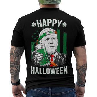 Funny Leprechaun Biden Happy Halloween For St Patricks Day Men's Crewneck Short Sleeve Back Print T-shirt | Favorety