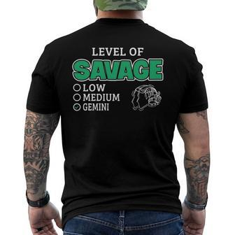 Gemini Zodiac Sign Level Of Savage Quote Men's Back Print T-shirt | Mazezy