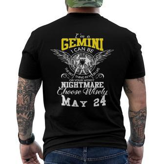 Gemini Zodiac Sign May 24 Horoscope Astrology Men's Back Print T-shirt | Mazezy