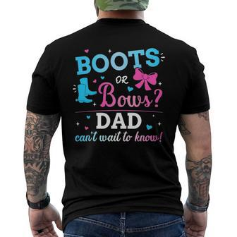 Mens Gender Reveal Boots Or Bows Dad Matching Baby Party Men's Back Print T-shirt | Mazezy