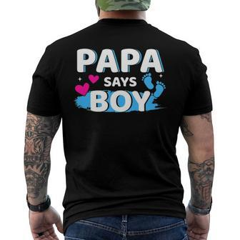 Mens Gender Reveal Papa Says Boy Matching Family Baby Party Men's Back Print T-shirt | Mazezy