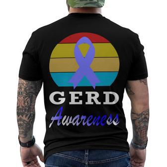 Gerd Awareness Vintage Periwinkle Blue Ribbon Gastroesophageal Reflux Disease Gerd Awareness Men's Crewneck Short Sleeve Back Print T-shirt | Favorety