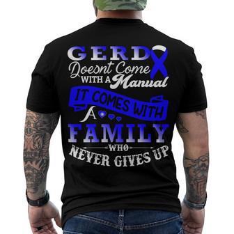 Gerd Doesnt Come With A Manual It Comes With A Family Who Never Gives Up Periwinkle Blue Ribbon Gastroesophageal Reflux Disease Gerd Awareness Men's Crewneck Short Sleeve Back Print T-shirt | Favorety CA