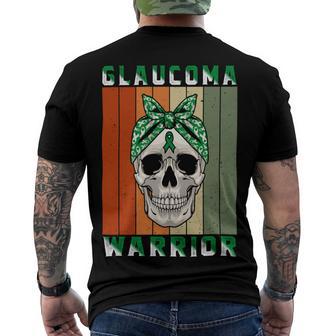 Glaucoma Warrior Skull Women Vintage Green Ribbon Glaucoma Glaucoma Awareness Men's Crewneck Short Sleeve Back Print T-shirt | Favorety CA