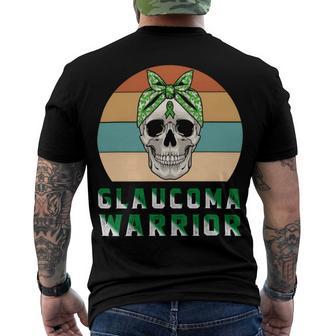 Glaucoma Warrior Skull Women Vintage Green Ribbon Glaucoma Glaucoma Awareness V2 Men's Crewneck Short Sleeve Back Print T-shirt | Favorety