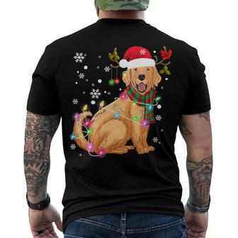 Golden Retriever Dog Wear Santa Hat Reindeer Horn Christmas Men's Crewneck Short Sleeve Back Print T-shirt - Monsterry