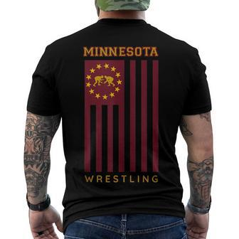 Gopher State Usa Flag Freestyle Wrestler Minnesota Wrestling Men's T-shirt Back Print - Seseable