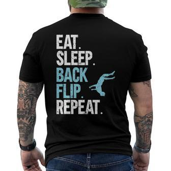 Gymnastics Acrobat Parkour Eat Sleep Back Flip Repeat Men's Back Print T-shirt | Mazezy