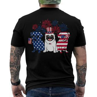 Happy 4Th July Three Blue White Pug And Red Men's T-shirt Back Print - Seseable