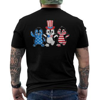 Happy Fourth Of July Patriotic Animals Penguin Usa Flag Men's Back Print T-shirt | Mazezy CA