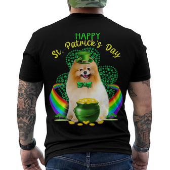 Happy St Patricks Day Pomeranian Leprechaun Hat Shamrocks T-Shirt Men's T-shirt Back Print - Seseable