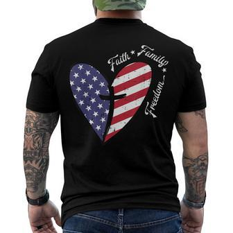 Heart Cross Faith Fourth 4Th Of July Patriotic Christians Men's T-shirt Back Print - Seseable
