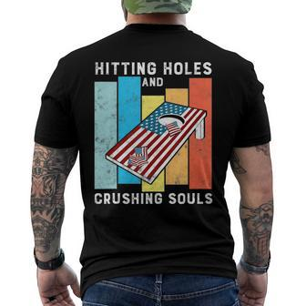 Hitting Holes And Crushing Souls Retro Style Cornhole Men's Back Print T-shirt | Mazezy