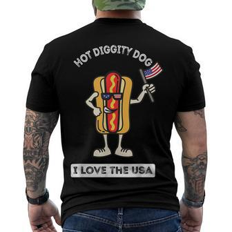 Hot Diggity Dog July 4Th Patriotic Bbq Picnic Cookout Men's T-shirt Back Print - Seseable