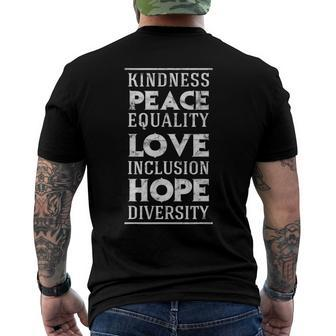 Human Kindness Peace Equality Love Inclusion Diversity Men's Back Print T-shirt | Mazezy