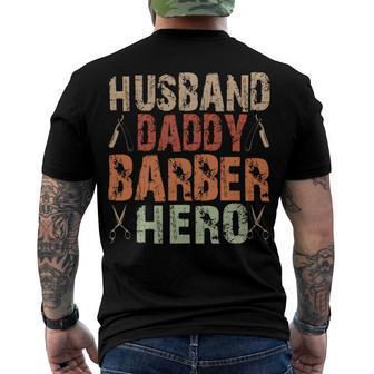 Husband Daddy Barber Hero Fathers Day Retro Vintage Gift Men's Crewneck Short Sleeve Back Print T-shirt - Monsterry AU