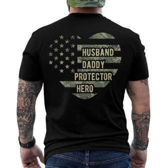 Mens Mens Husband Daddy Protector Heart Camoflage Fathers Day Men's Back Print T-shirt | Mazezy CA