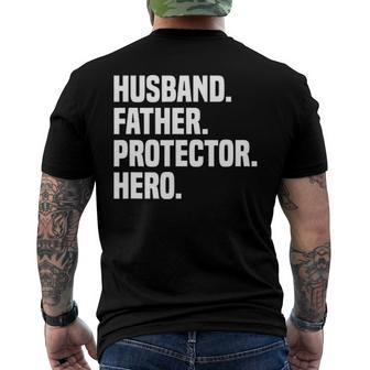 Mens Husband Father Protector Hero Fathers Day Men's Back Print T-shirt | Mazezy