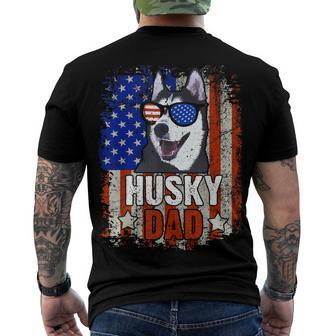 Husky Dad 4Th Of July American Flag Glasses Dog Men Boy Men's T-shirt Back Print - Seseable