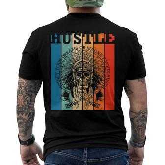 Hustle Retro Native American Indian Hip Hop Music Lover Men's Back Print T-shirt | Mazezy
