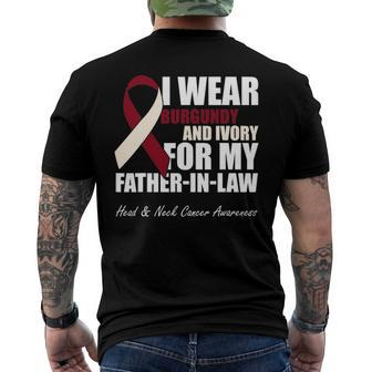 I Wear Burgundy Ivory For My Father In Law Head Neck Cancer Men's Crewneck Short Sleeve Back Print T-shirt | Mazezy