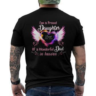 Im A Proud Daughter Of A Wonderful Dad In Heaven David 1986 2021 Angel Wings Heart Men's Crewneck Short Sleeve Back Print T-shirt | Mazezy
