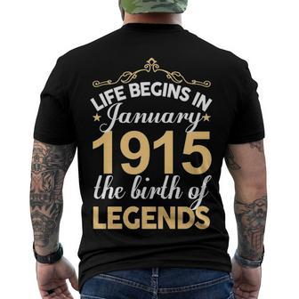 January 1915 Birthday Life Begins In January 1915 Men's T-Shirt Back Print - Seseable