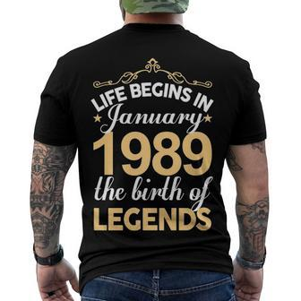 January 1989 Birthday Life Begins In January 1989 V2 Men's T-Shirt Back Print - Seseable