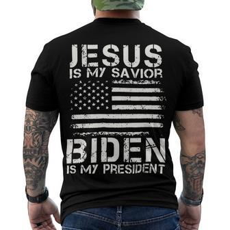 Jesus Is My Savior Biden Is My President Us Flag Supporter Vintage 21K5 Men's Crewneck Short Sleeve Back Print T-shirt - Monsterry