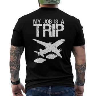 My Job Is A Tripas A Flight Attendant Stewardess Men's Back Print T-shirt | Mazezy