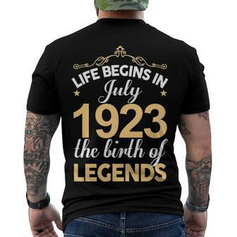 July 1923 Birthday Life Begins In July 1923 V2 Men's T-Shirt Back Print - Seseable