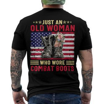 Just An Old Woman Who Wore Combat Boots T-Shirt Men's Crewneck Short Sleeve Back Print T-shirt - Monsterry