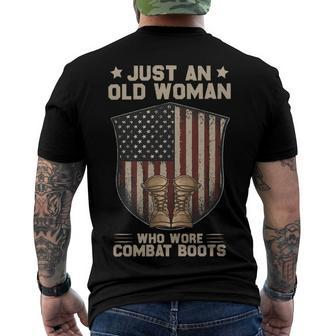 Just An Old Woman Who Wore Combat Boots Usa Flag Vintage T-Shirt Men's Crewneck Short Sleeve Back Print T-shirt - Monsterry