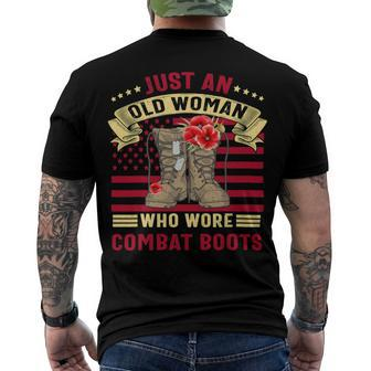 Just An Old Woman Who Wore Combat Boots Veteran Costume T-Shirt Men's Crewneck Short Sleeve Back Print T-shirt - Monsterry