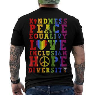 Kindness Equality Love Lgbtq Rainbow Flag Gay Pride Month Men's Back Print T-shirt | Mazezy AU