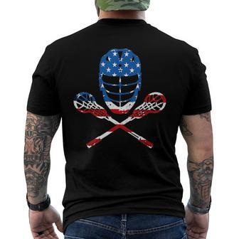 Lacrosse American Flag Lax Helmet Sticks 4Th Of July Gifts Men's Crewneck Short Sleeve Back Print T-shirt | Mazezy