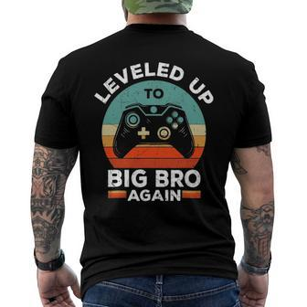 Leveled Up To Big Brother Again Promoted To Big Bro Vintage Men's Back Print T-shirt | Mazezy