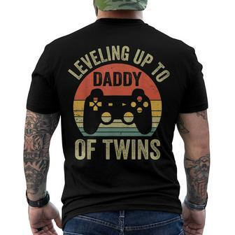 Leveling Up To Daddy Of Twins Expecting Dad Video Gamer Men's T-shirt Back Print - Seseable